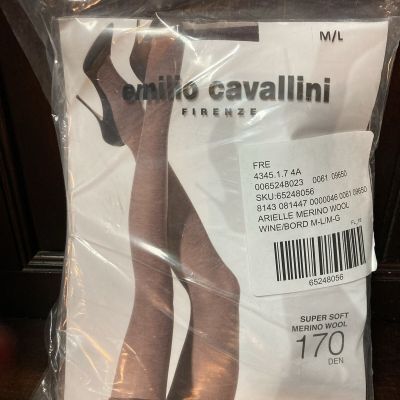 Emilio Cavallini Wine Color Tights Soft Arielle Merino Wool 170 Den M/L Italy